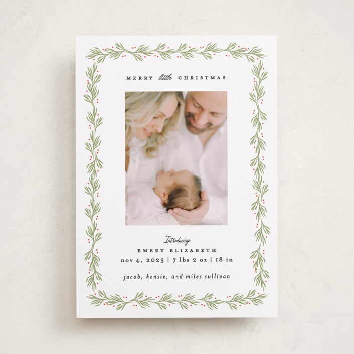 "Little Christmas" - Holiday Birth Announcement Cards in Mistletoe by Julie Murray - Front