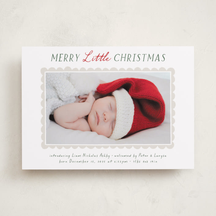 "Merry Scallop" - Holiday Birth Announcement Cards in Holly by Hooray Creative - Front