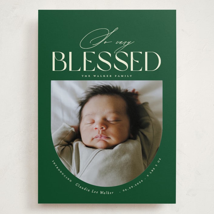 "oh so very blessed!" - Holiday Birth Announcement Cards in Fir by Sejal Banker - Front