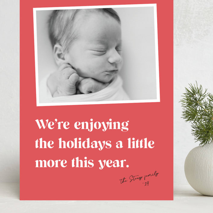 "A Little More" - Holiday Birth Announcement Cards in Rose by Jessie Steury - Front