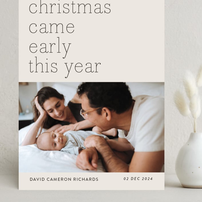 "Early Christmas" - Holiday Birth Announcement Cards in Ivory by Rebecca Daublin - Front