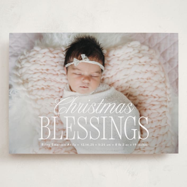 "blessed welcome" - Holiday Birth Announcement Cards in Snow by Susan Asbill - Front