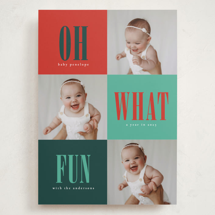 "Oh What Fun" - Holiday Birth Announcement Cards in Candied Apple by Stacy Maalouf - Front