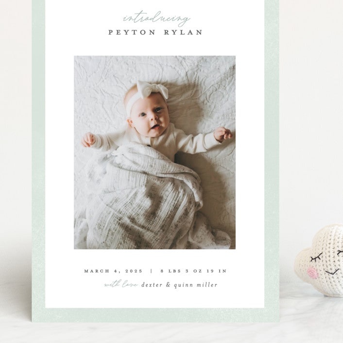 "Story" - Birth Announcements in Sea Salt by Pixel and Hank - Front