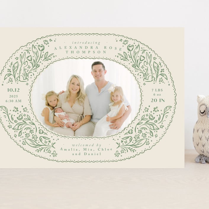 "bunnies and flowers" - Birth Announcements in Sage by Anastasia Makarova - Front