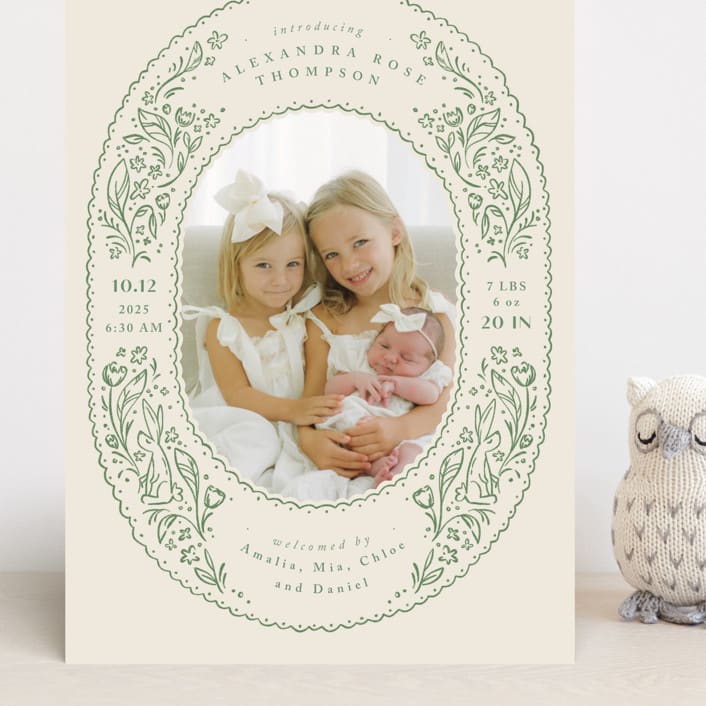"bunnies and flowers" - Birth Announcements in Sage by Anastasia Makarova - Front