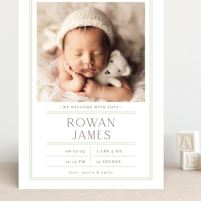"Birth Stats Label" - Birth Announcements in Lime by Shirley Lin Schneider - Front