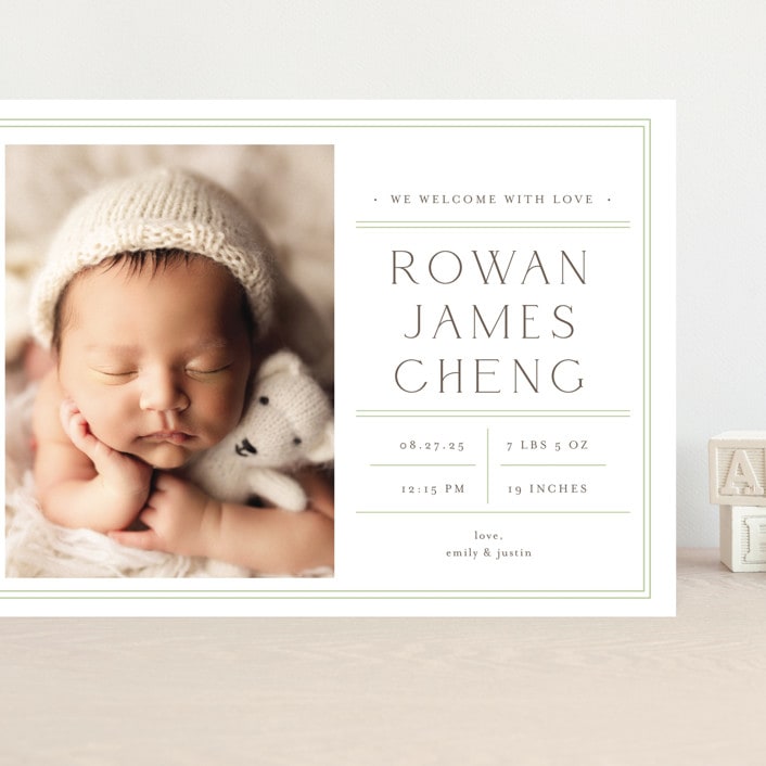 "Birth Stats Label" - Birth Announcements in Lime by Shirley Lin Schneider - Front