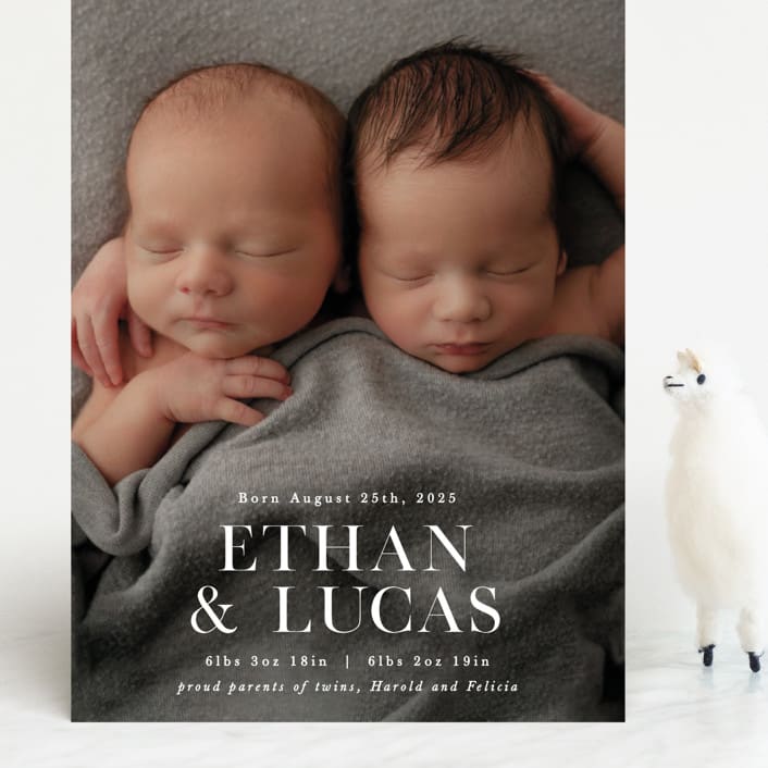 "Double Take" - Birth Announcements in Baby Powder by Hooray Creative - Front