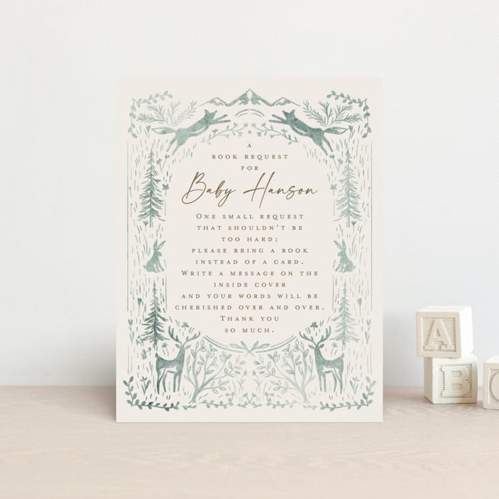 "The Story Begins" - Baby Shower Insert Cards in Sage by Petra Kern - Front