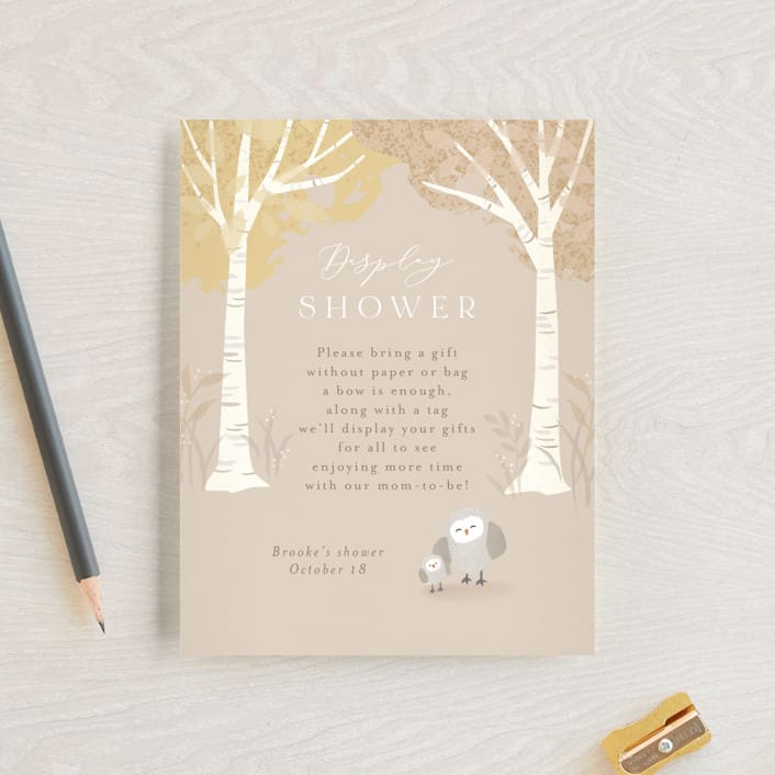 "Little owlet" - Baby Shower Insert Cards in Almond by Jennifer Wick - Front