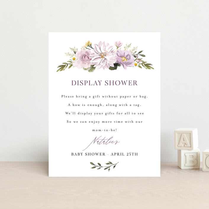 "Floral Wisp" - Baby Shower Insert Cards in Lavender by Susan Moyal - Front