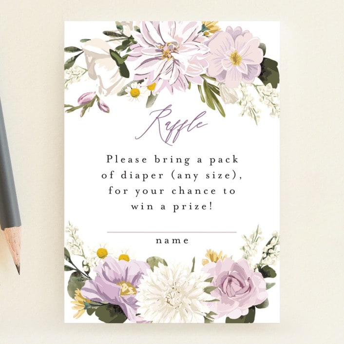 "Floral Wisp" - Baby Shower Mini Insert Cards in Lavender by Susan Moyal - Front