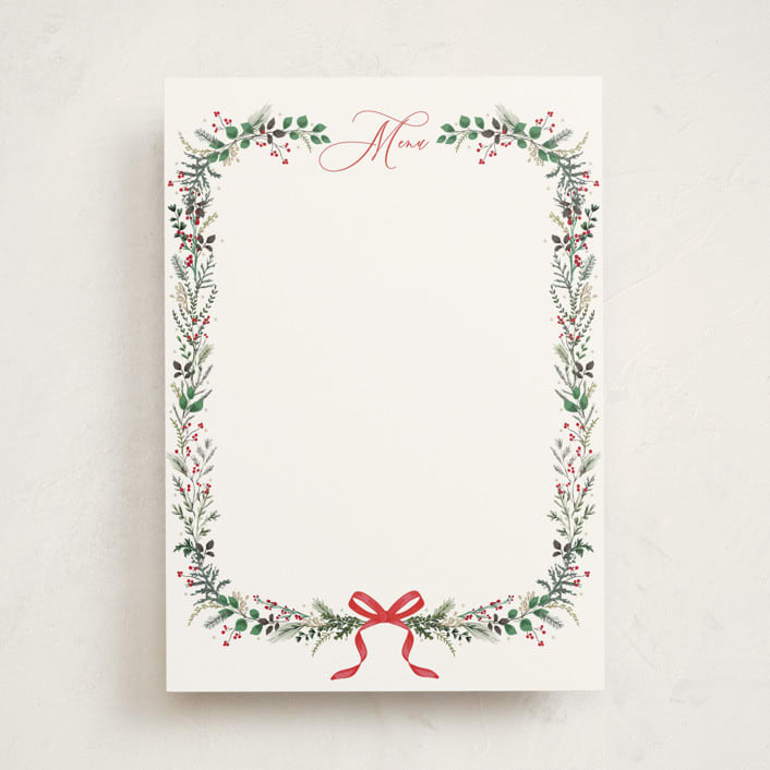 "Festive Vine" - Fill-in Menus in Crimson by Susan Moyal - Front