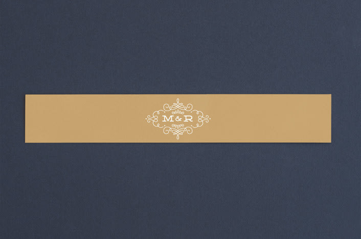 "Ornate Monogram" - Belly Bands in Faux Gold by Kristen Smith - Assembled with Invitation