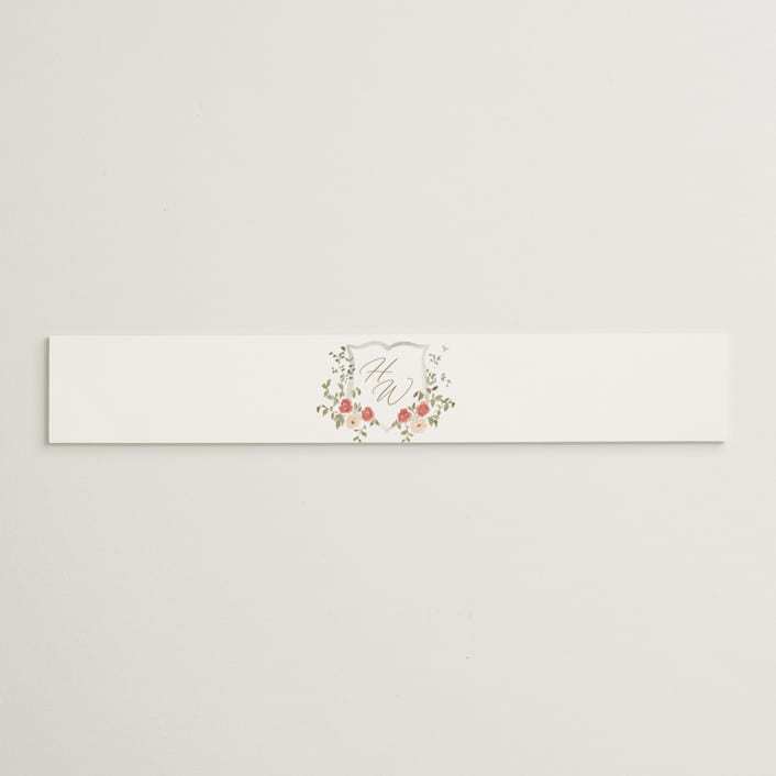"Roses Crest" - Belly Bands in Pomegranate by Everett Paper Goods - Assembled with Invitation