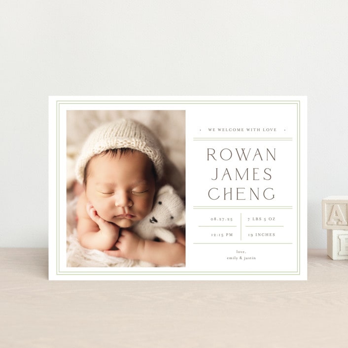 "Birth Stats Label" - Birth Announcements in Lime by Shirley Lin Schneider - Front