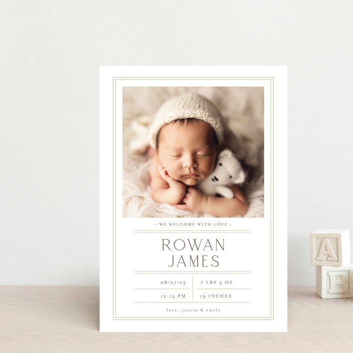"Birth Stats Label" - Birth Announcements in Lime by Shirley Lin Schneider - Front