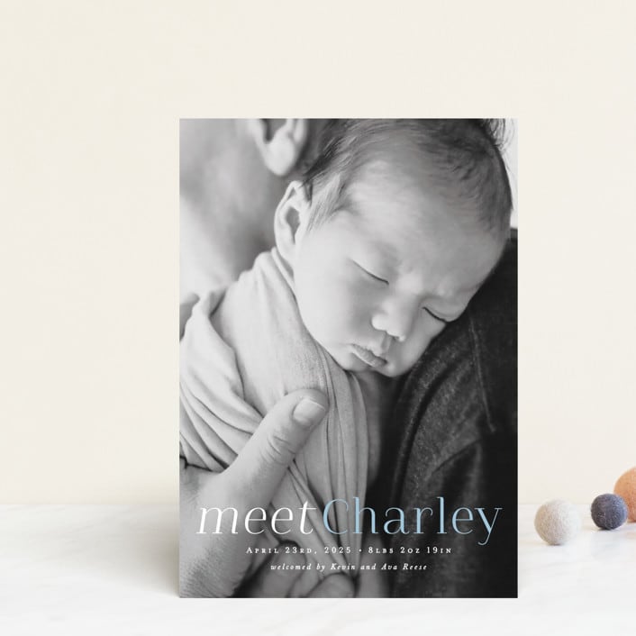"Meet Charley" - Birth Announcements in Sky Blue by Hooray Creative - Front