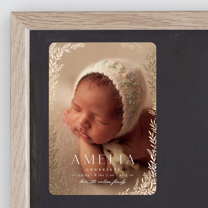 "Botanica Frame" - Birth Announcements in Vanilla by Laura Hankins - Front