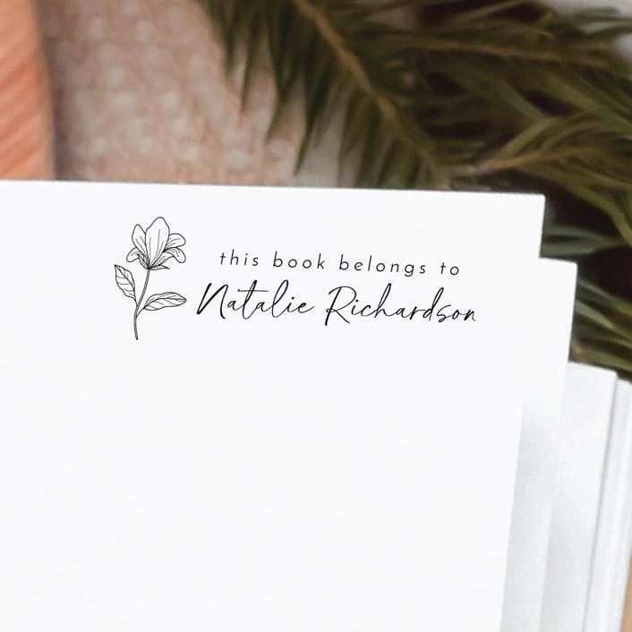 "Custom Name Lily Book Stamp | Book Lover Gift" - Book Stamp in black by Samantha Malvey