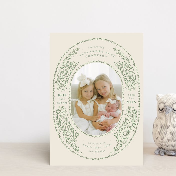 "bunnies and flowers" - Birth Announcements in Sage by Anastasia Makarova - Front