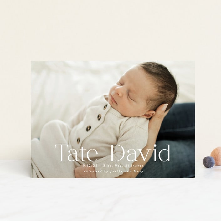 "Stacked Name" - Birth Announcements in Cloud by Alethea and Ruth - Front