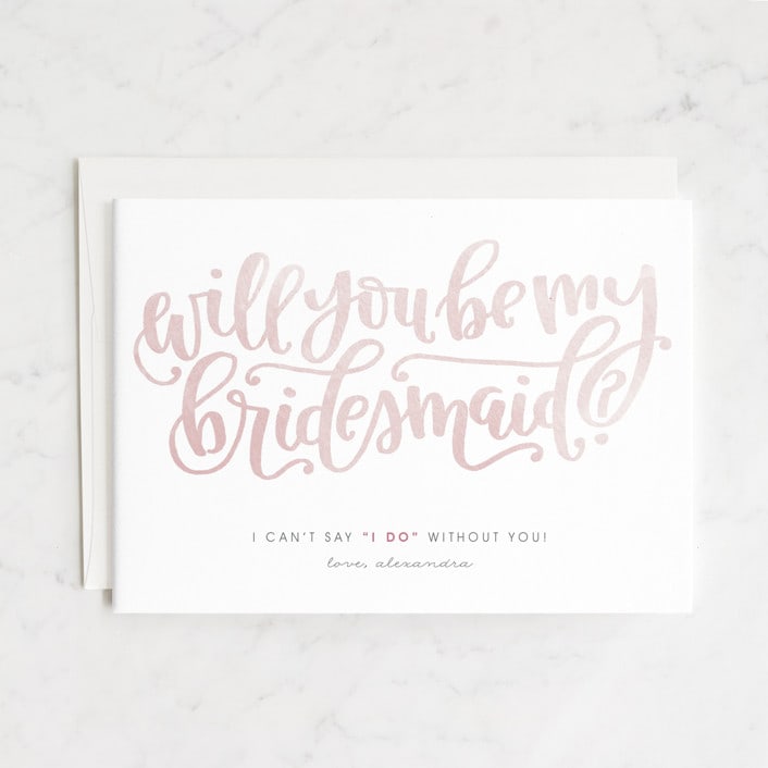 "Will You...?" - Bridesmaid Cards in Blush by Olivia Goree - Front