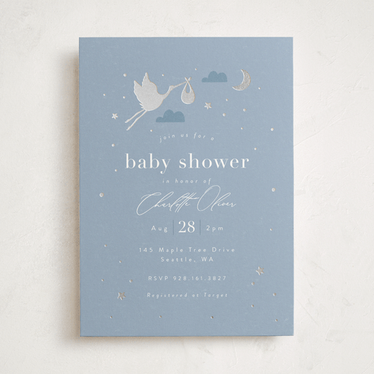 "Special Delivery" - Baby Shower Invitations in Bluebell by Hudson meet Rose - Front