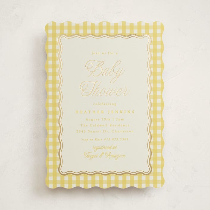 "Scalloped Gingham" - Baby Shower Invitations in Lemonade by Brianne Larsen - Front