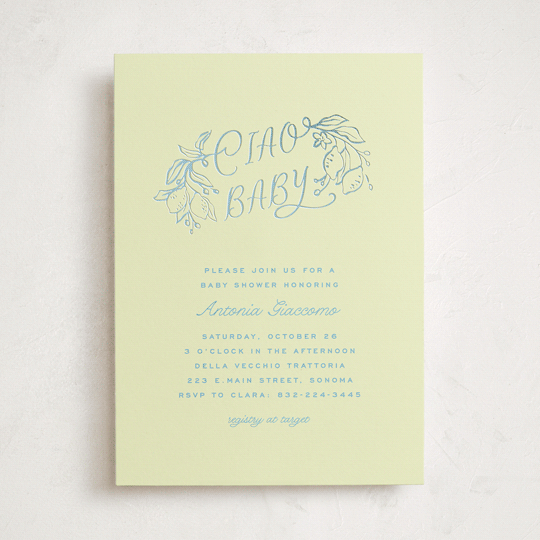 "Ciao Baby" - Baby Shower Invitations in Lemonade by Pati Cascino - Front