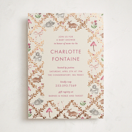 "Trellis" - Baby Shower Invitations in Mulberry by Sarah Knight - Front
