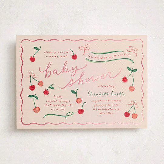 "Cherry Sweet" - Baby Shower Invitations in Cherry Pie by Erin German - Front