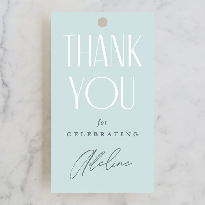 "Versatile" - Bridal Shower Favor Tags in Bluebell by Pixel and Hank - Front