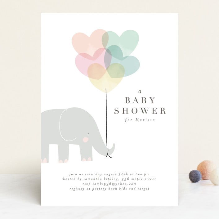 "Elephant" - Baby Shower Invitations in Peony by Lori Wemple - Front