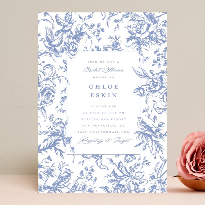 "Dreamy Toile" - Bridal Shower Invitations in Blueberry by Teju Reval - Front