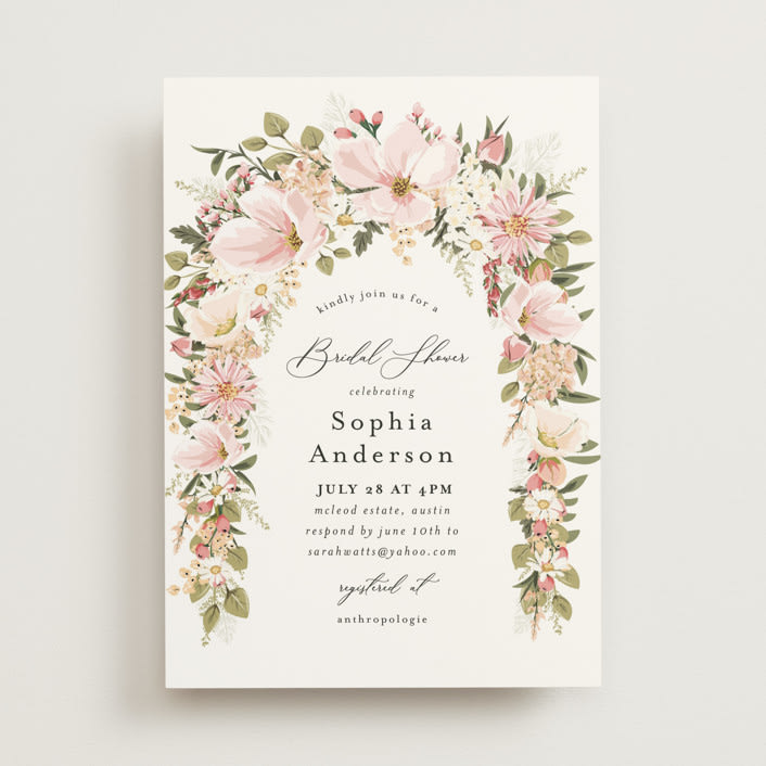 "Floral Arch" - Bridal Shower Invitations in Blush by Susan Moyal - Front