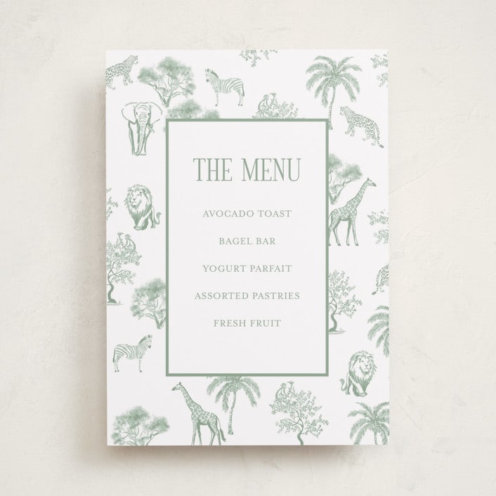 "Safari Toile" - Baby Shower Bar Signs in Palm by Jenna Holcomb - Front