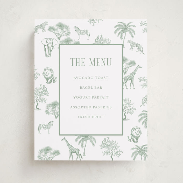 "Safari Toile" - Baby Shower Bar Signs in Palm by Jenna Holcomb - Front