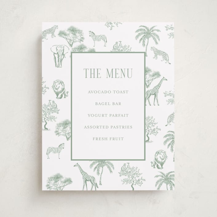 "Safari Toile" - Baby Shower Bar Signs in Palm by Jenna Holcomb - Front