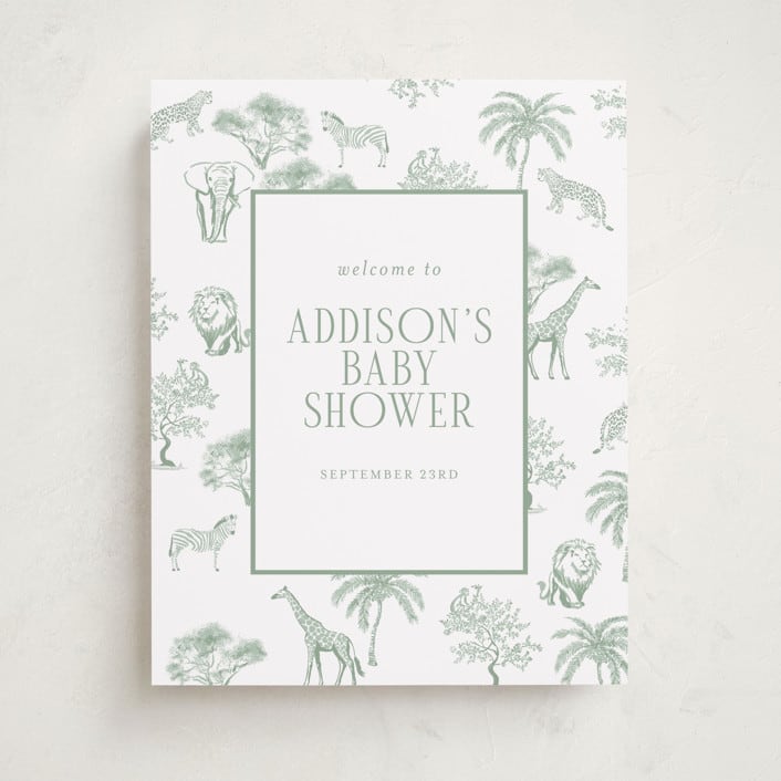"Safari Toile" - Baby Shower Welcome Signs in Palm by Jenna Holcomb - Front