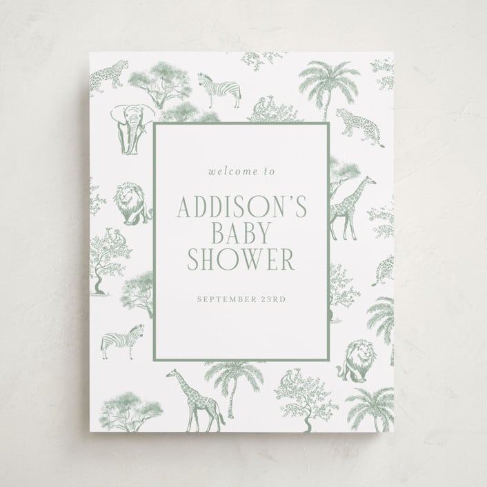 "Safari Toile" - Baby Shower Welcome Signs in Palm by Jenna Holcomb - Front
