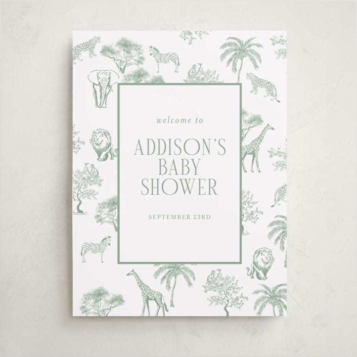 "Safari Toile" - Baby Shower Welcome Signs in Palm by Jenna Holcomb - Front