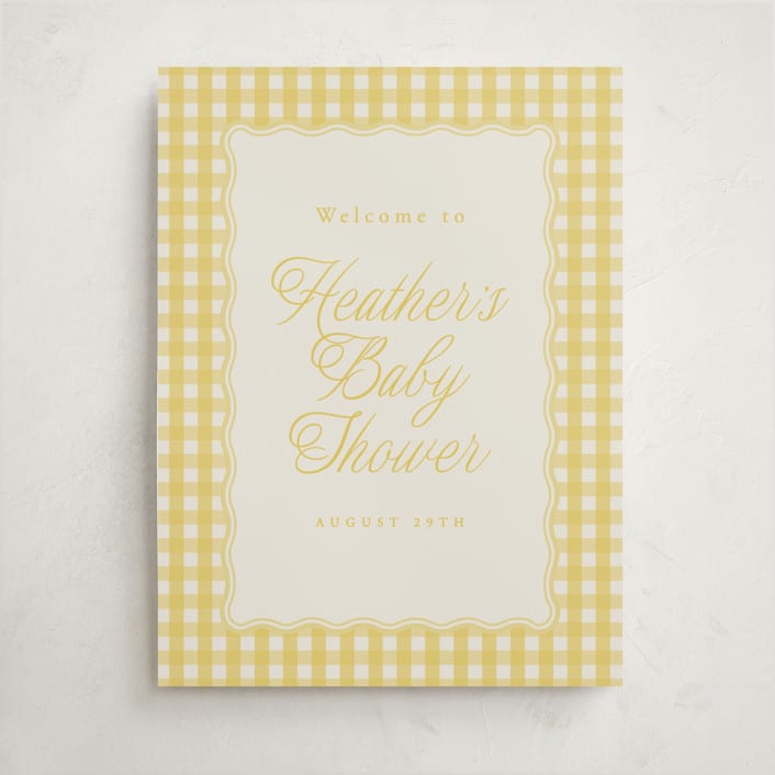 "Scalloped Gingham" - Baby Shower Welcome Signs in Lemonade by Brianne Larsen - Front
