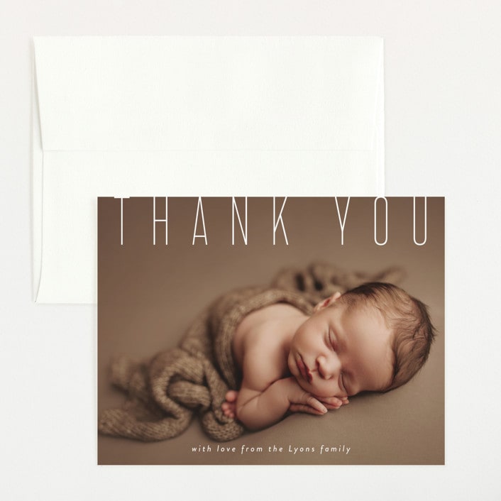 "Skyline" - Birth Announcement Thank You Cards in Pearl by Sara Hicks Malone - Front