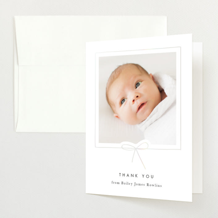 "Little Bow" - Birth Announcement Thank You Cards in Cloud by Baumbirdy - Front