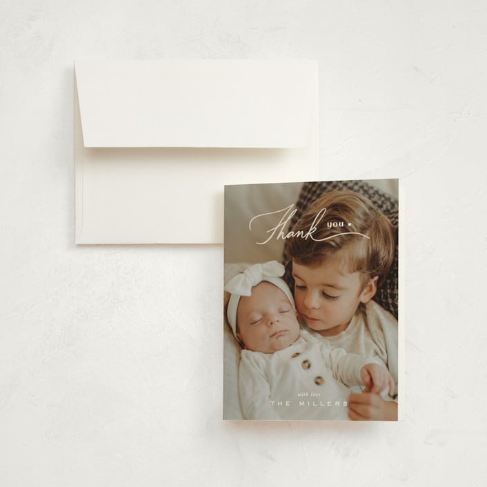 "Sibling intro" - Birth Announcement Thank You Cards in Cotton by Creo Study - Front