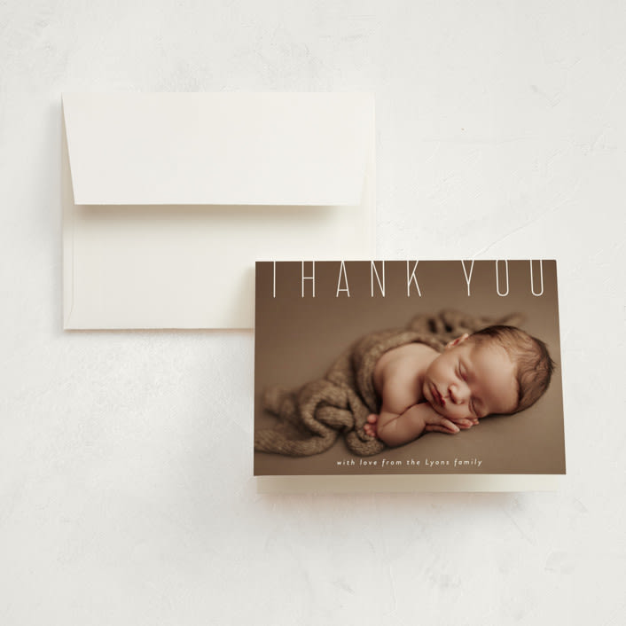 "Skyline" - Birth Announcement Thank You Cards in Pearl by Sara Hicks Malone - Front