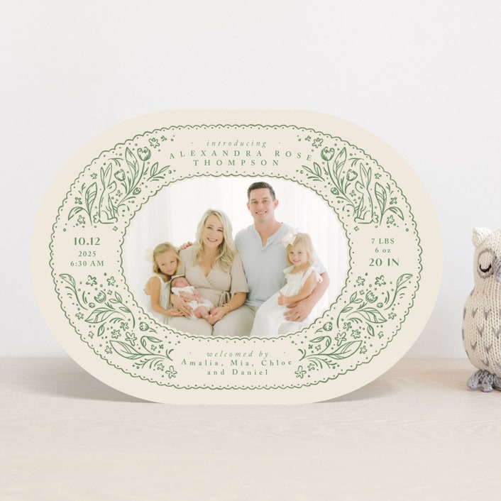 "bunnies and flowers" - Birth Announcements in Sage by Anastasia Makarova - Front