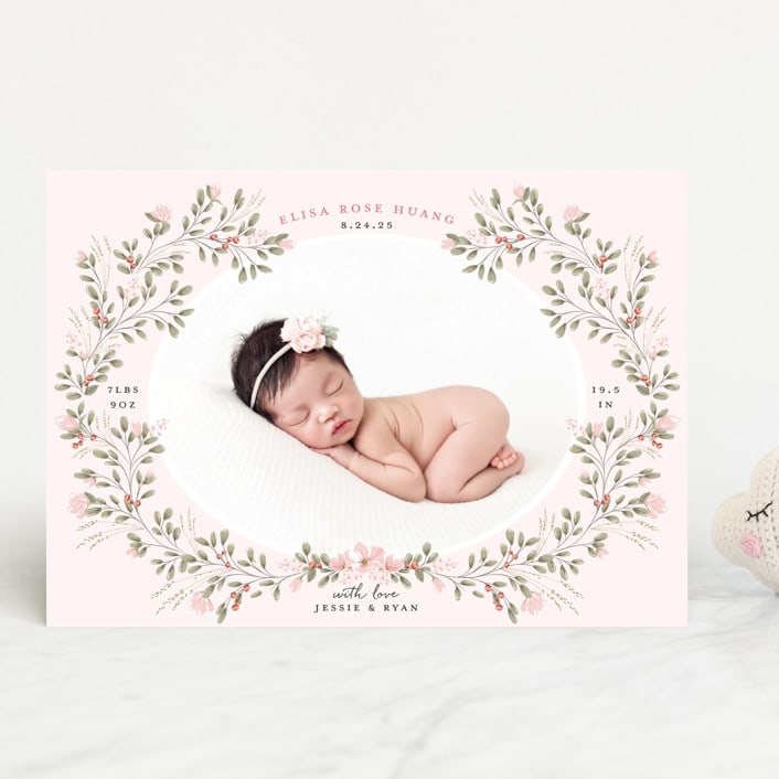 "Sweet Floral Vine" - Birth Announcements in Blush by Susan Moyal - Front